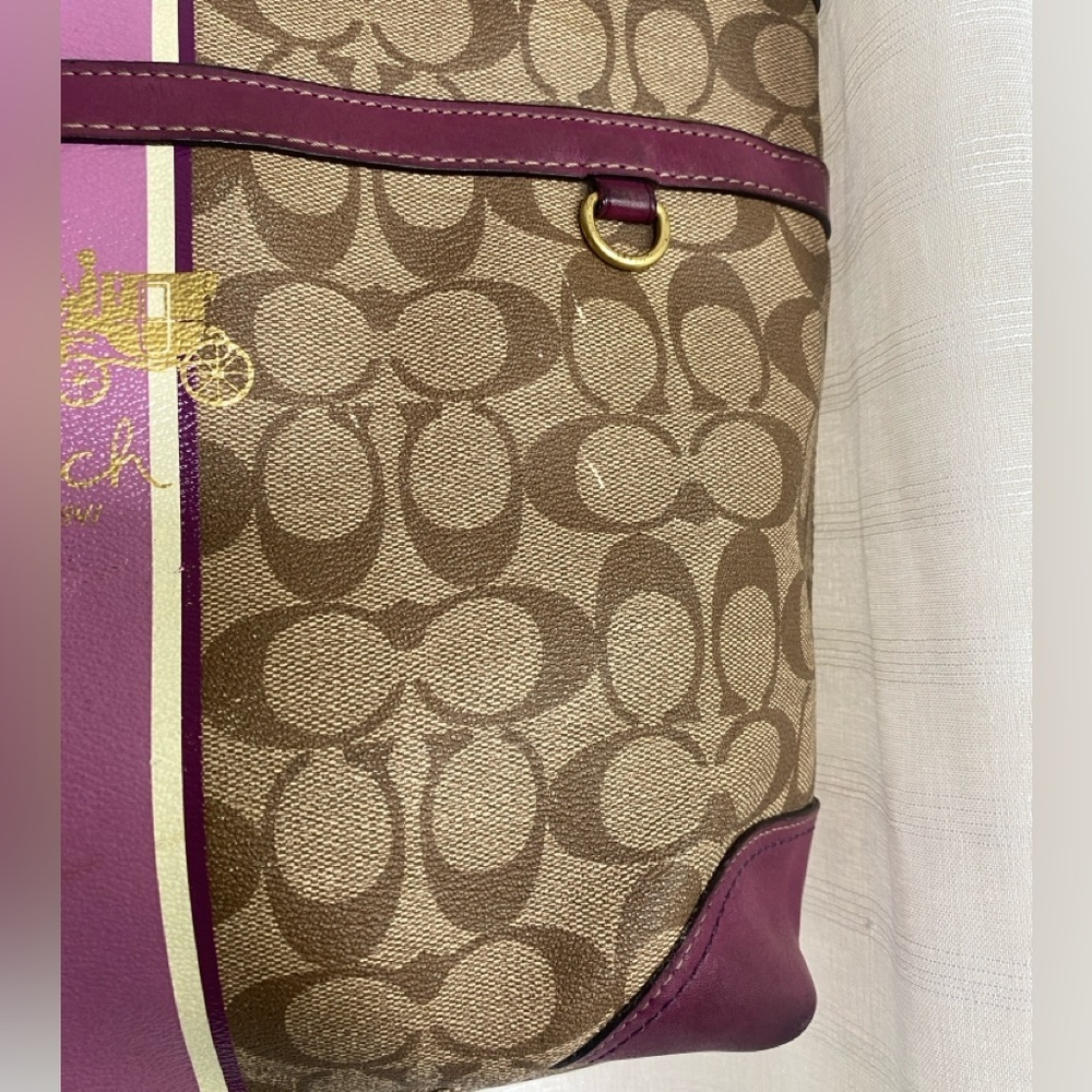 Coach 12358 Signature Coated Heritage Stripe Tote - Berry - Picture 5 of 16